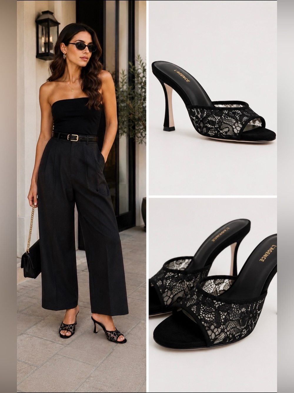 L’AGENCE Avery Lace Mule Heels Black Lace Suede Open Toe Sz 10.5 Made Italy
